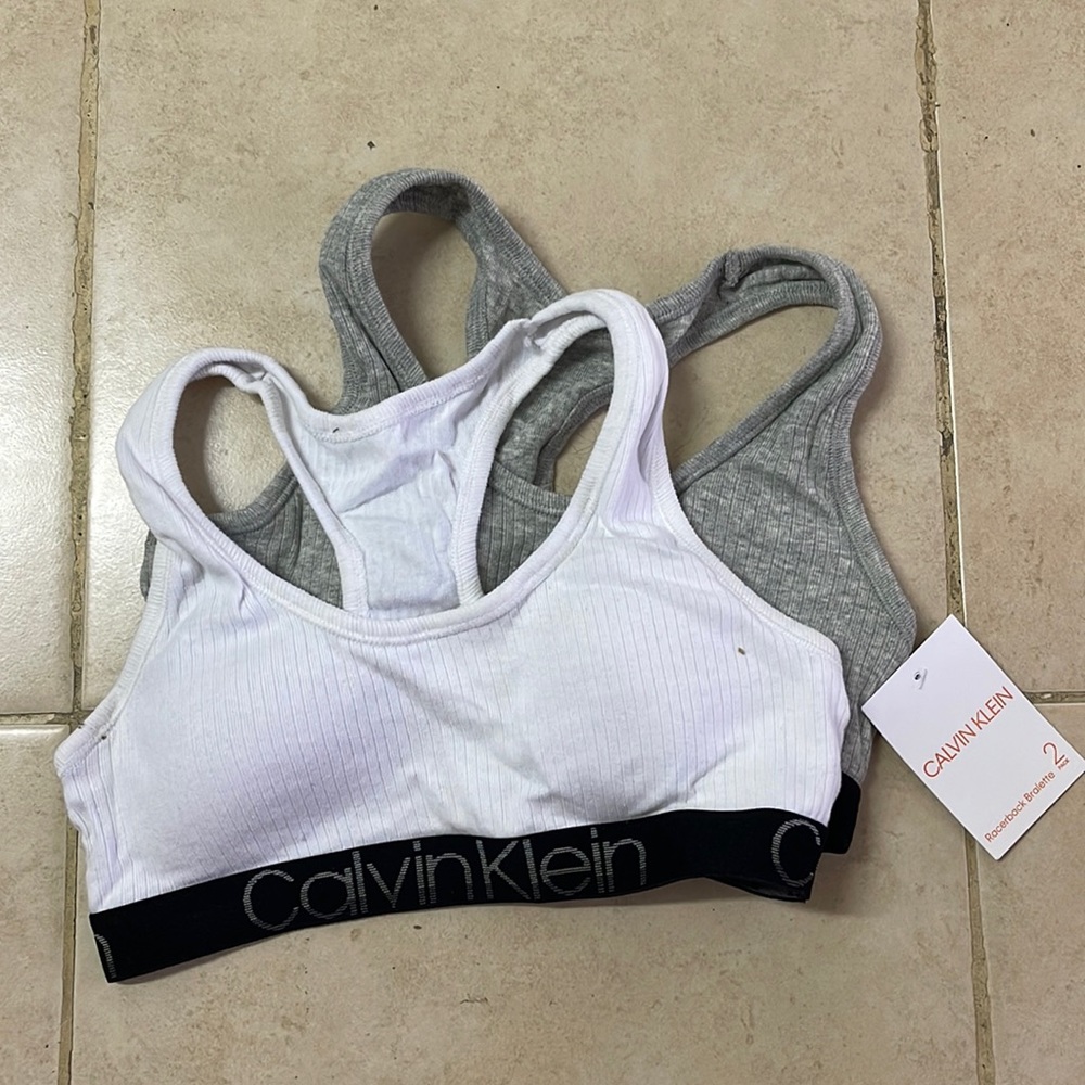 Calvin Klein Girls' Cotton Racerback Ribbed Bralette, 2 Pack Size M (7/8)